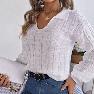 Effortless Textured Collared Sweater - White